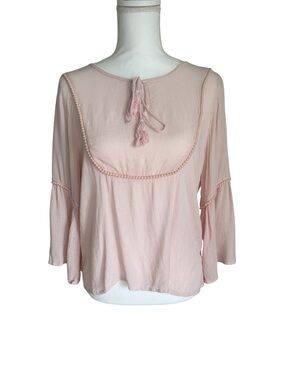 Pink Gauze Cotton Peasant Shirt Top Bell Sleeve Cottagecore Coquette Boho Large